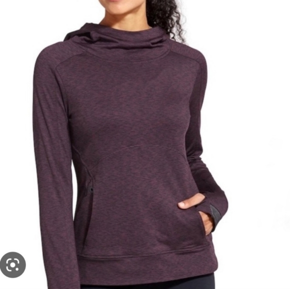 Athleta Tops - ATHLETA Striated Stow Reflector Pull- Over Plum Color Hoodie. Size M